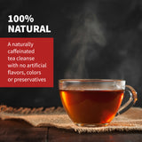 Le thé énergétique à base de plantes de Total Tea est 100 % naturellement caféiné, sans arômes, colorants ou conservateurs artificiels.